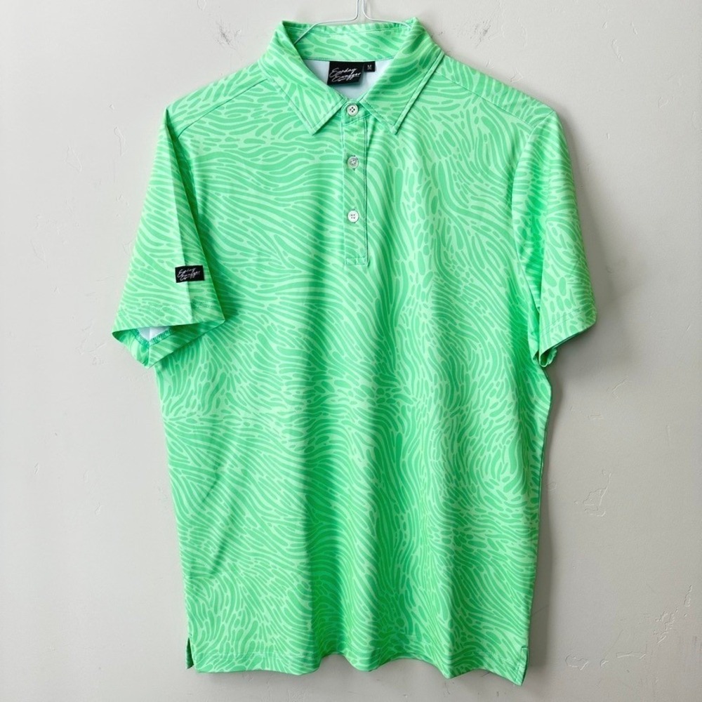 Sunday Swagger Mojo Golf Polo Shirt Green Zebra Print Mens M Performance UPF 40